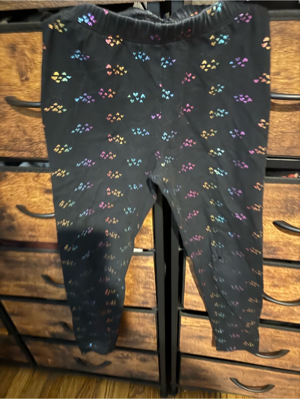Cat & Jacks Kids Black Leggings with Rainbow Heart Print girls size M